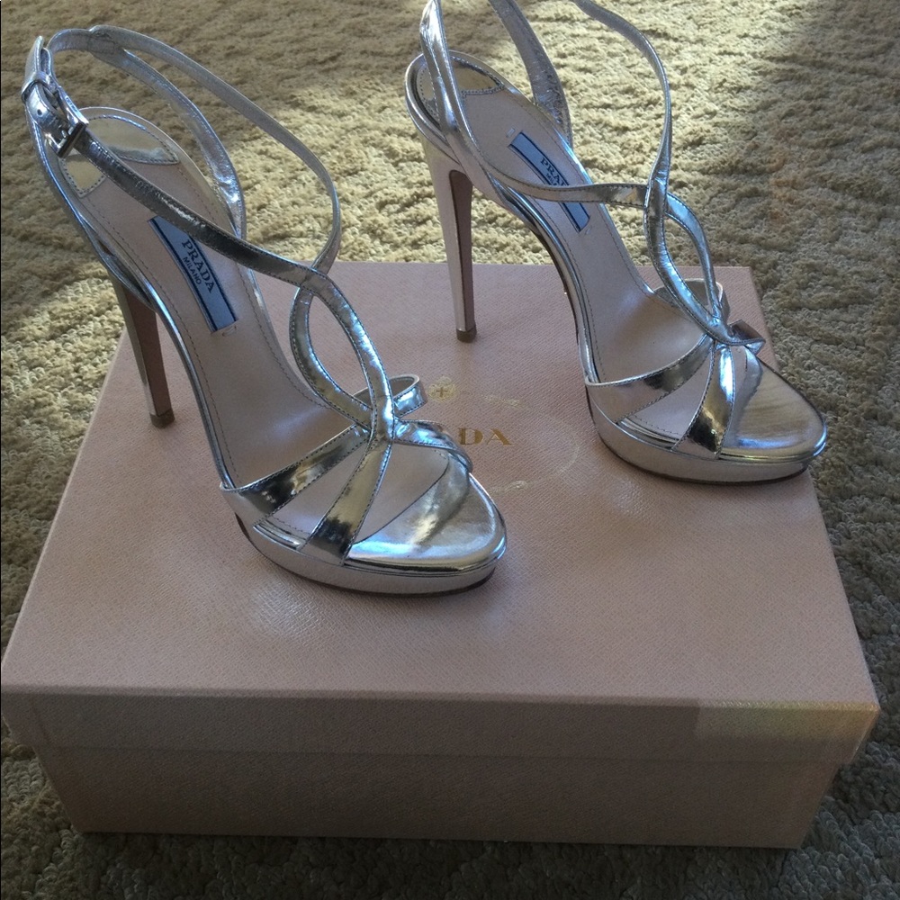 Prada Metallic Platform Sandals - image 4